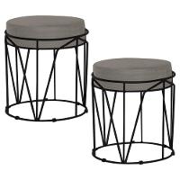 Kit 2 Puffs Sala de Estar Base Preto Chloe Veludo Cinza - 1