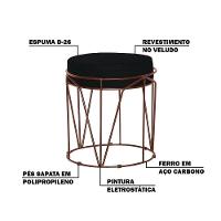 Puff Sala de Estar Base Bronze Chloe Veludo Preto Gran Belo - 3