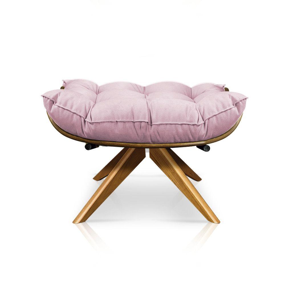 Puff Giratório Costela Suede Base Madeira Drossi - Rosa Bebê - 1