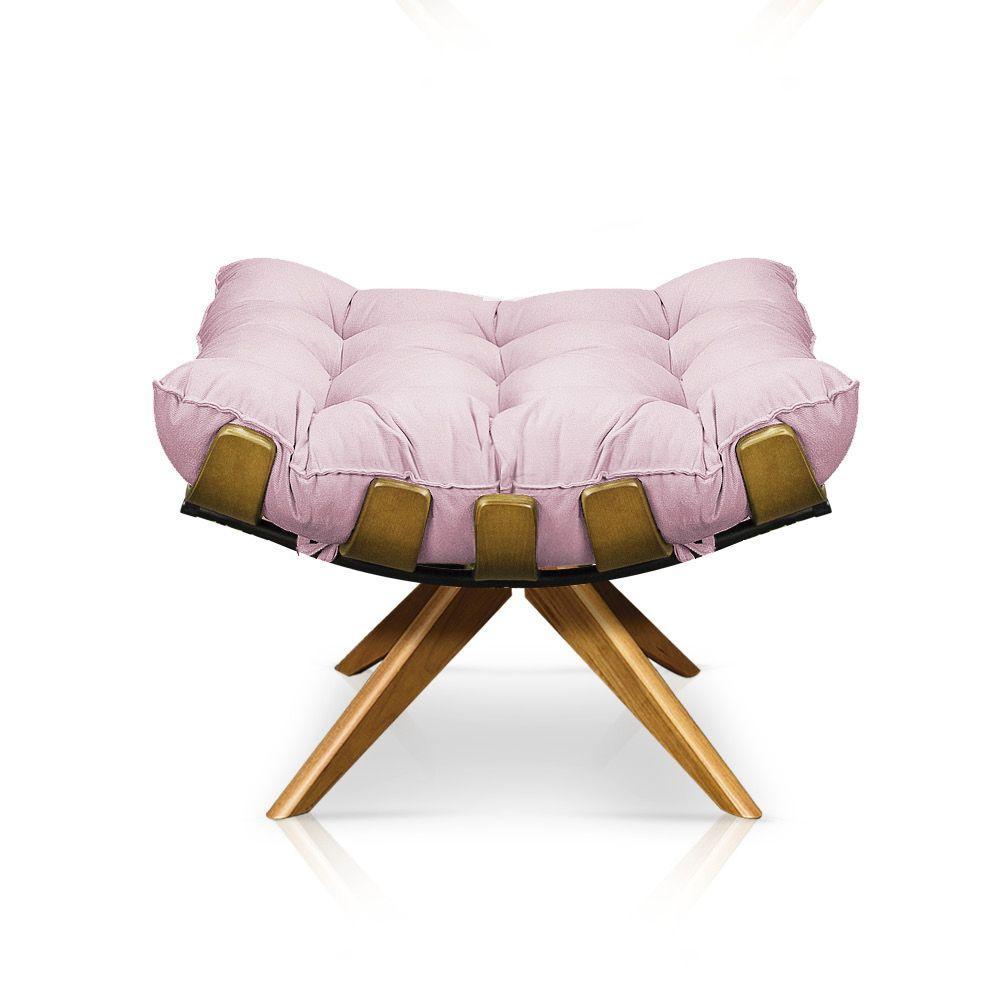 Puff Giratório Costela Suede Base Madeira Drossi - Rosa Bebê - 2