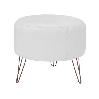 Puff Decorativo Redondo Pés Metal Couro Branco Fosco