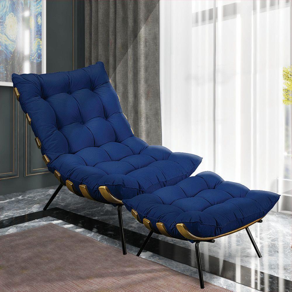 Puff Costela Suede Base Metal D'rossi - Azul Marinho - 6