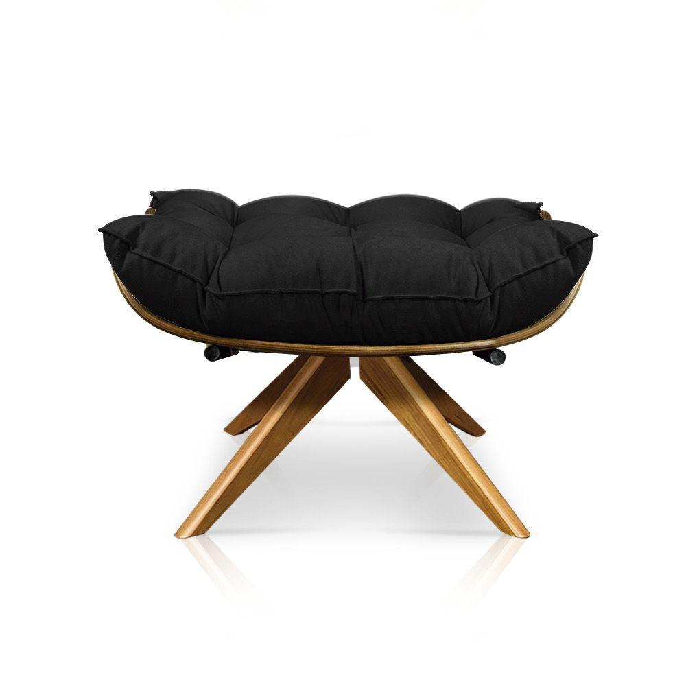 Puff Giratório Costela Suede Base Madeira Drossi - Preto - 2