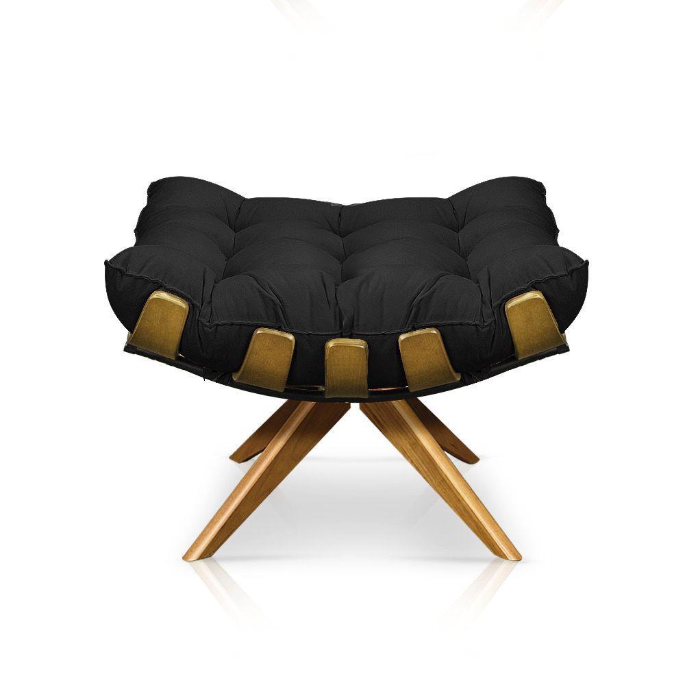 Puff Giratório Costela Suede Base Madeira Drossi - Preto - 3