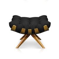 Puff Giratório Costela Suede Base Madeira Drossi - Preto - 3