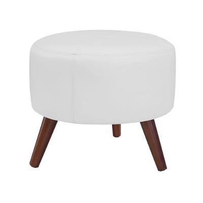 Puff Decorativo Redondo Pés Palito Couro Branco Fosco