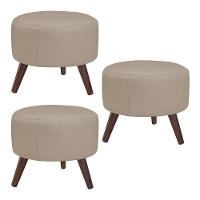 Kit 3 Puffs Decorativos Redondo Couro Bege - 1