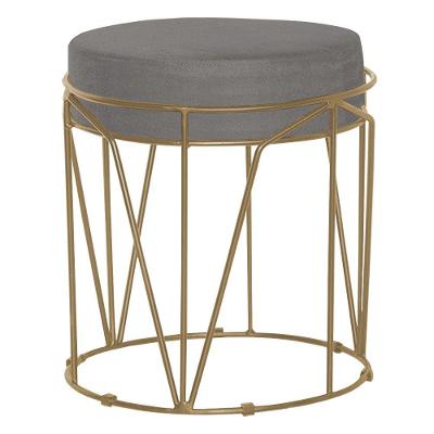 Puff Sala de Estar Base Gold Chloe Veludo Cinza Gran Belo