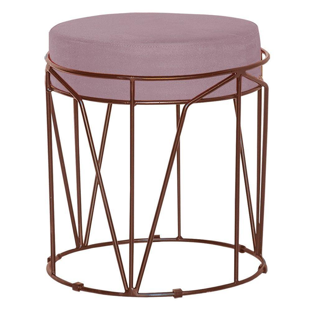 Puff Sala de Estar Base Bronze Chloe Veludo Rosê Gran Belo - 1