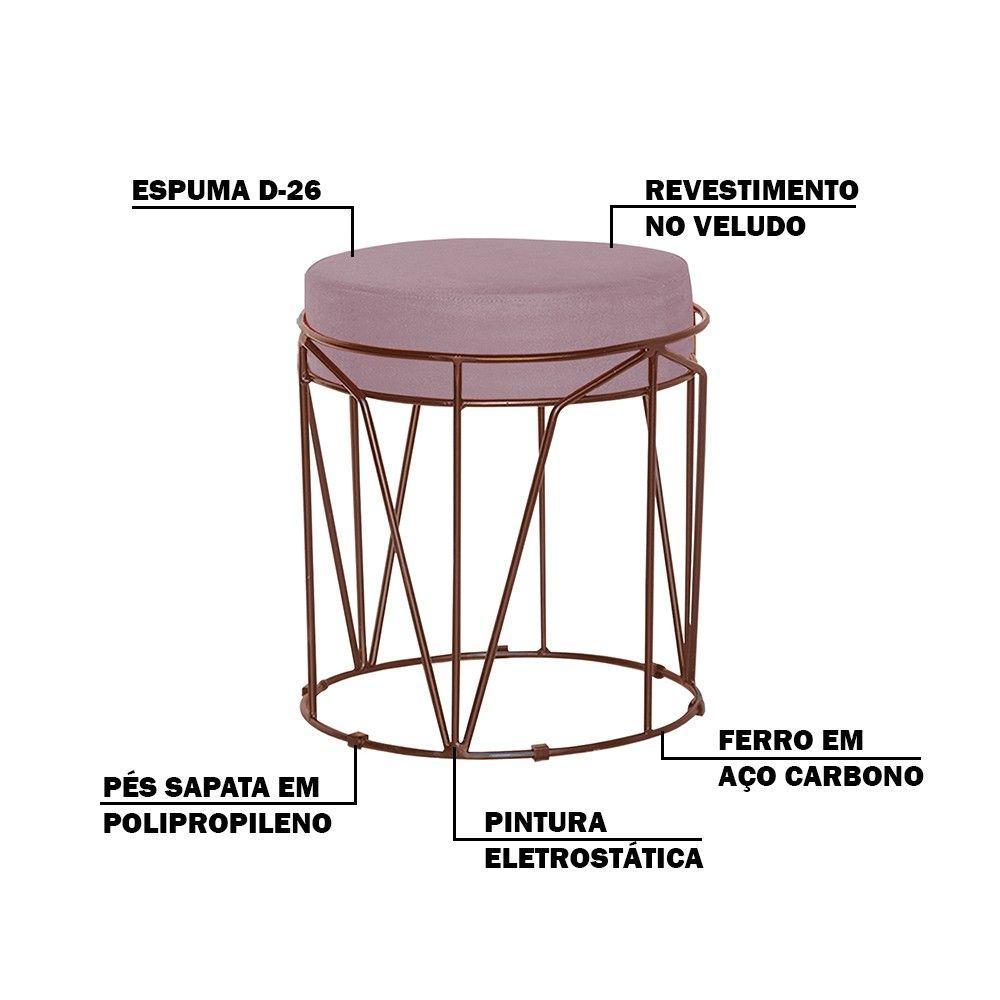 Puff Sala de Estar Base Bronze Chloe Veludo Rosê Gran Belo - 2