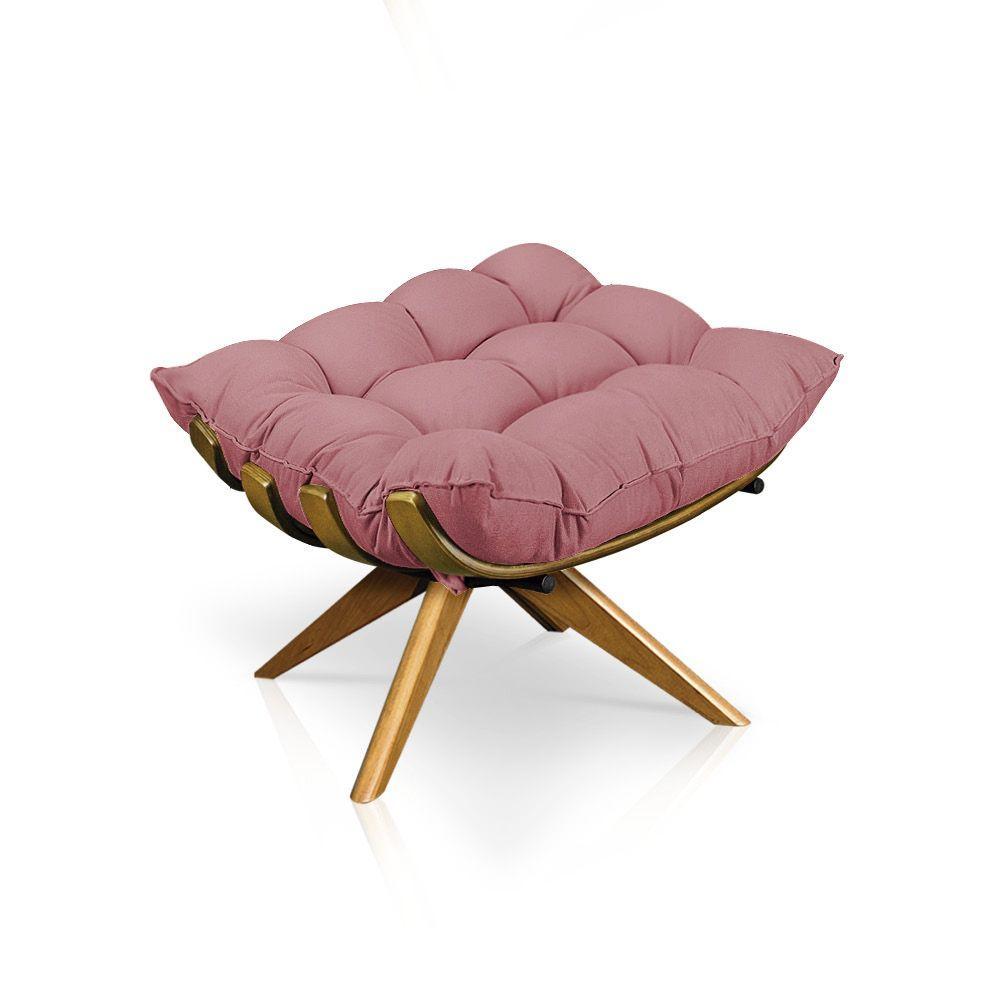 Puff Giratório Costela Suede Base Madeira Ma25 Drossi - Rose - 1
