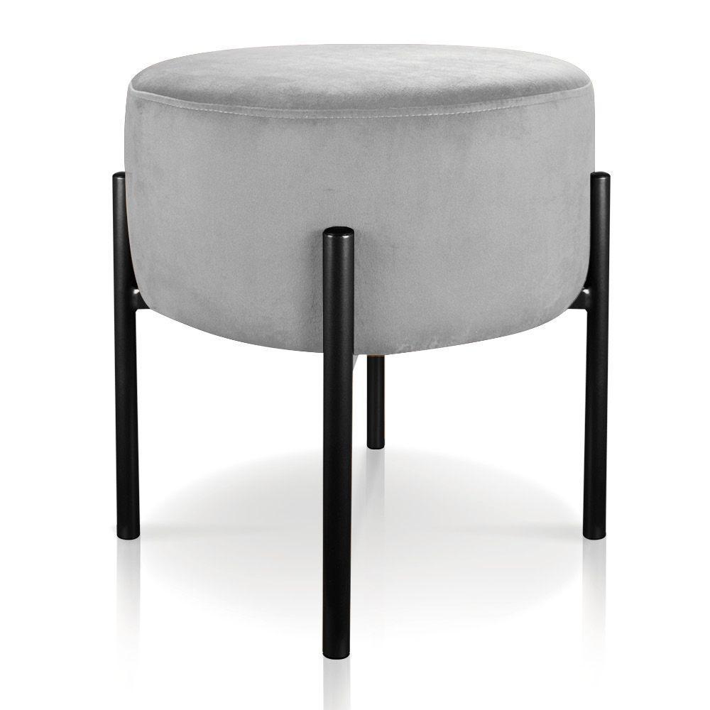 Puff Iron Suede Cinza Base Preto Palito - 1