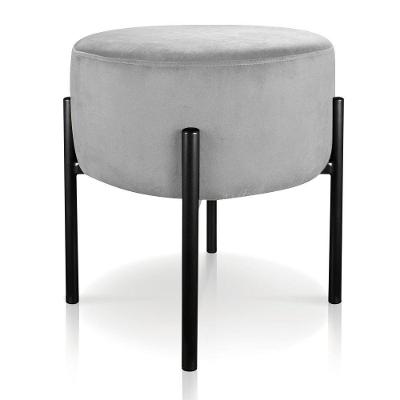 Puff Iron Suede Cinza Base Preto Palito