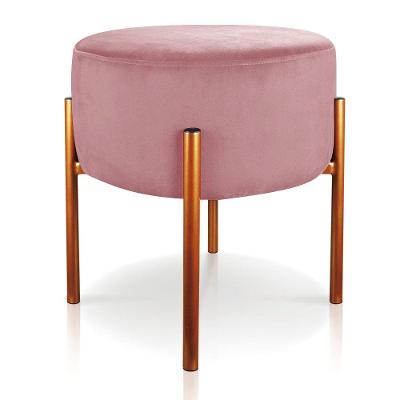 Puff Iron Suede Rosê Base Metálica Cobre - D´rossi