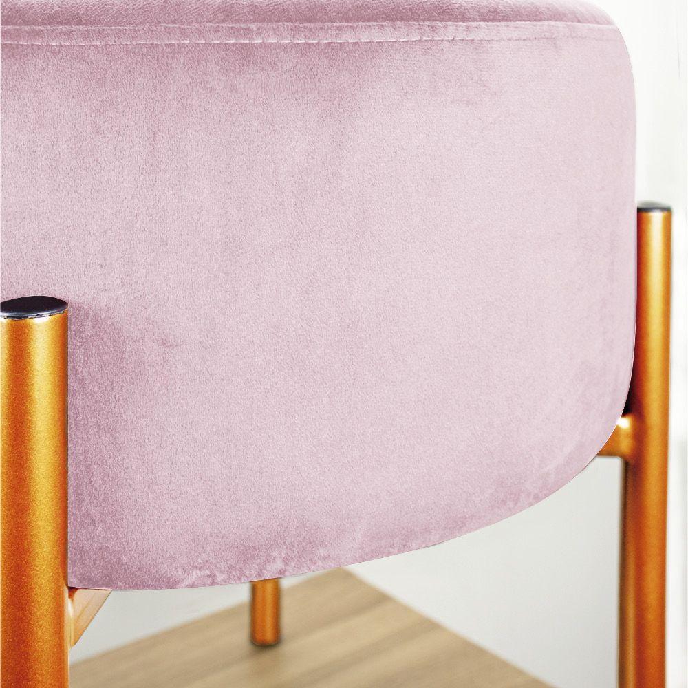 Puff Iron Suede Rosa Bebê Base Metálica Cobre - D´rossi - 3