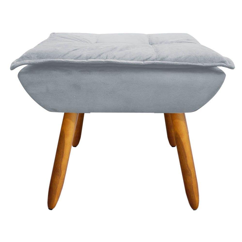 Puff Opala Suede Cinza Pés Palito Castanho Drossi - 1