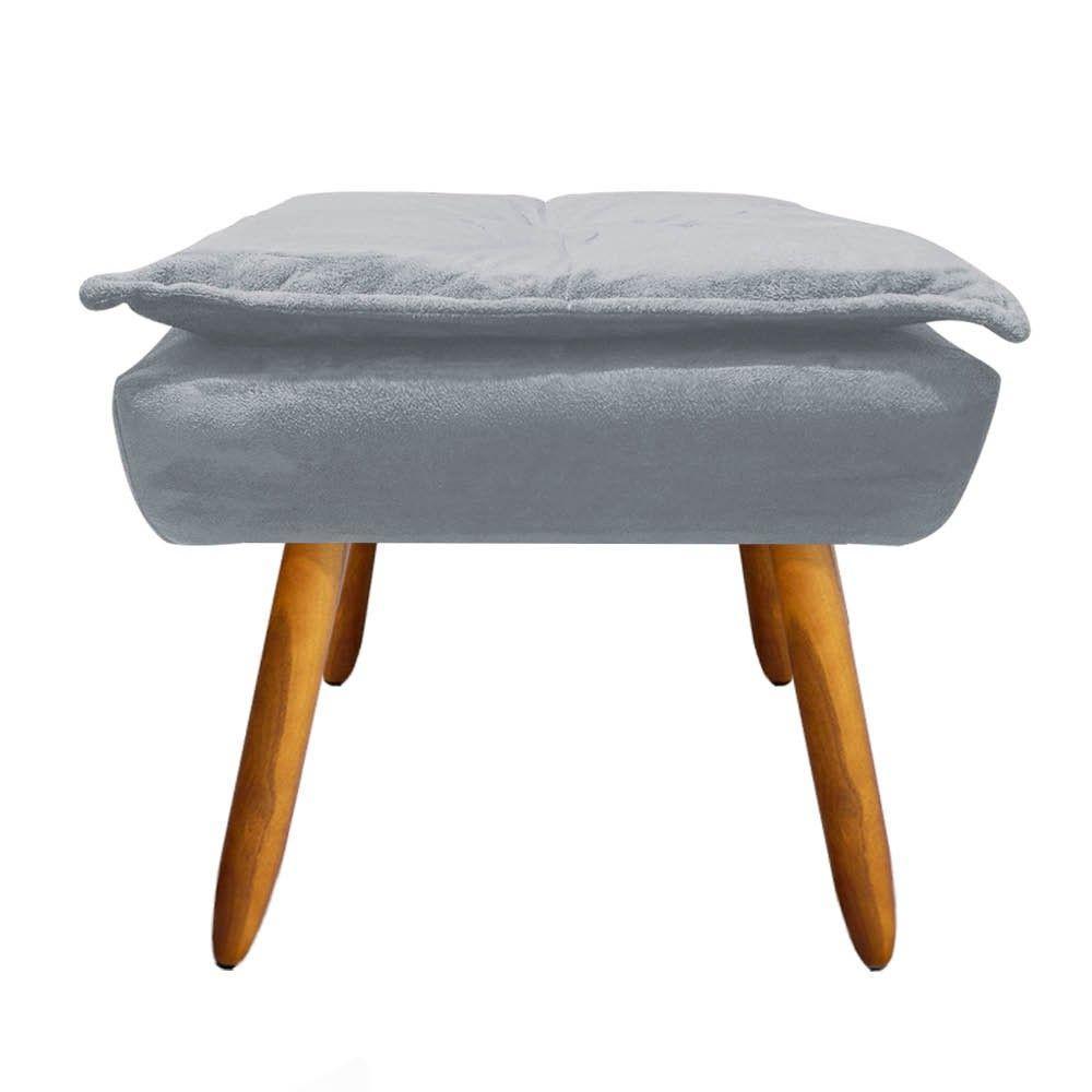 Puff Opala Suede Cinza Pés Palito Castanho Drossi - 2