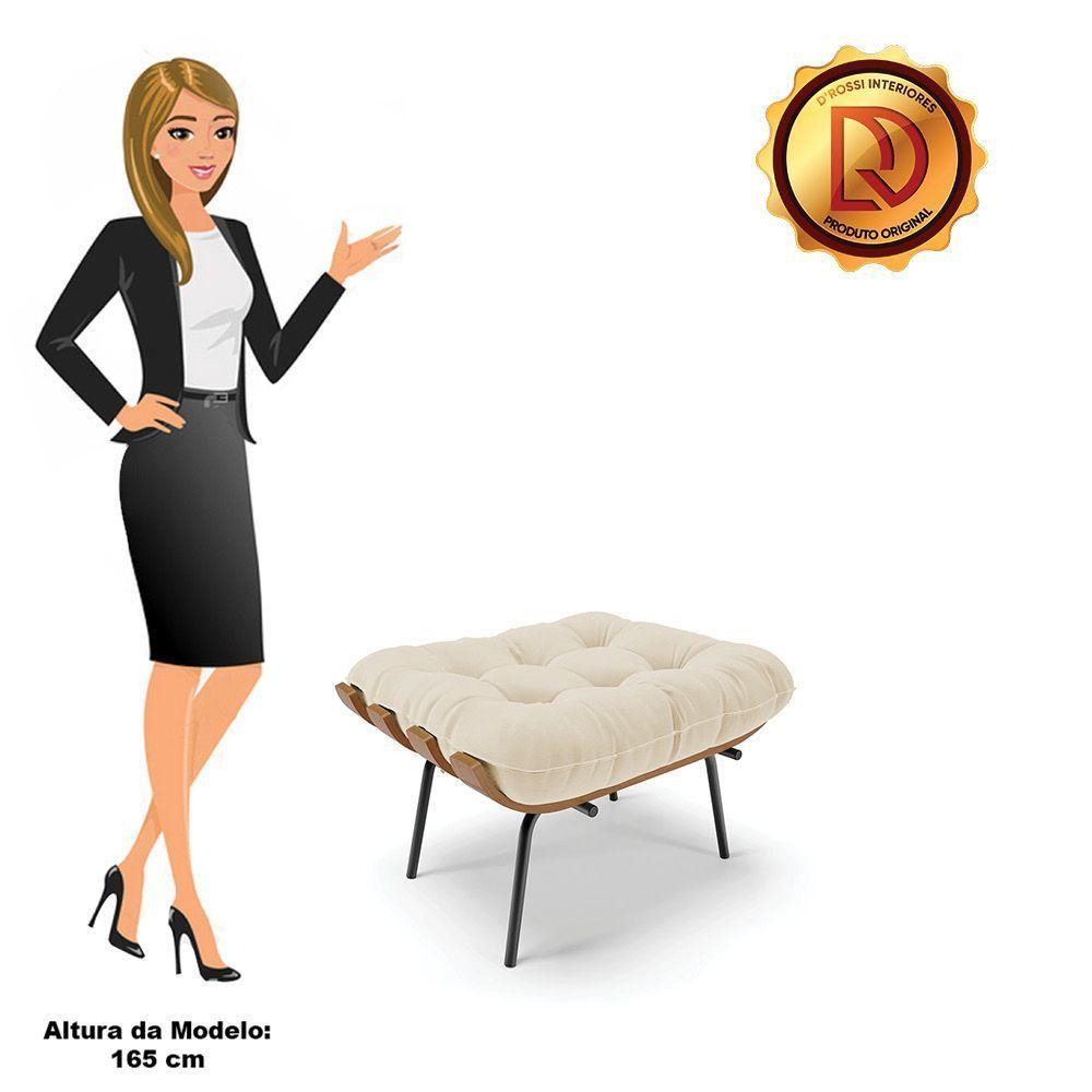 Puff Costela Linho Grosso Bege A19 Base Metálica Preto - 4