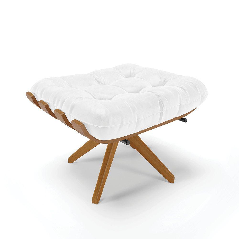 Puff Giratório Costela Corano Branco Base Madeira - 1