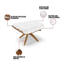 Puff Giratório Costela Corano Branco Base Madeira - 3