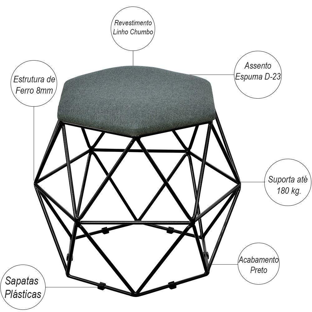 Puff Aramado Preto Six L02 Linho Chumbo - 3