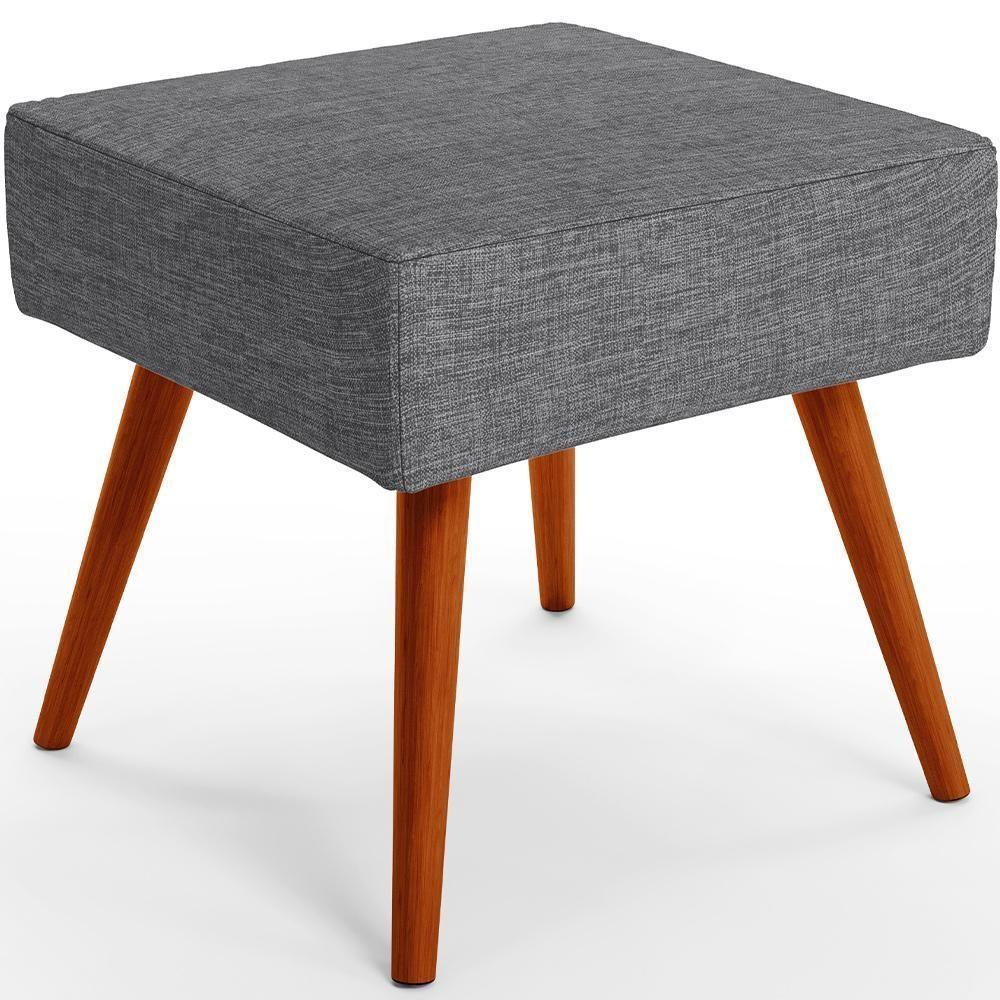 Puff Banqueta Decorativa Com Pés Palito Linho Cinza Escuro - 1