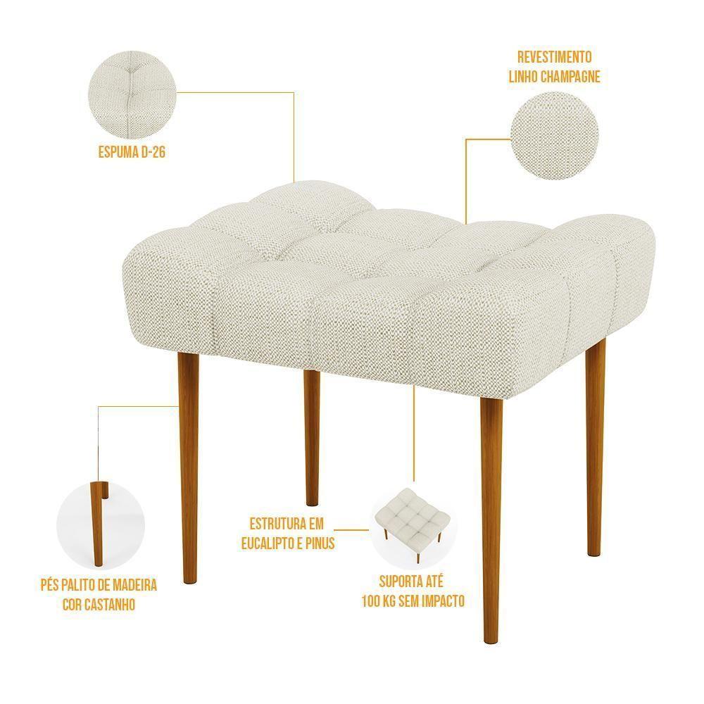 Puff Para Sala De Estar Requinte L02 Linho Champagne - 5