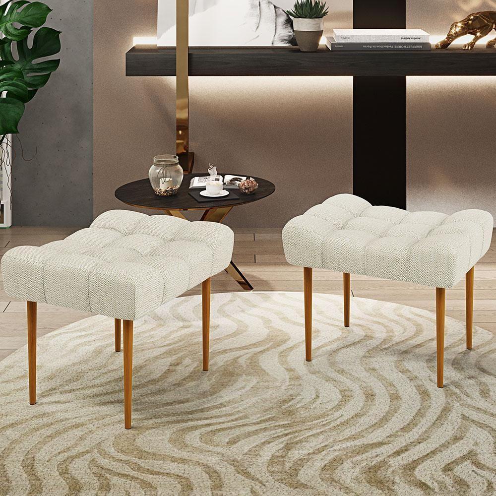 Puff Para Sala De Estar Requinte L02 Linho Champagne - 7