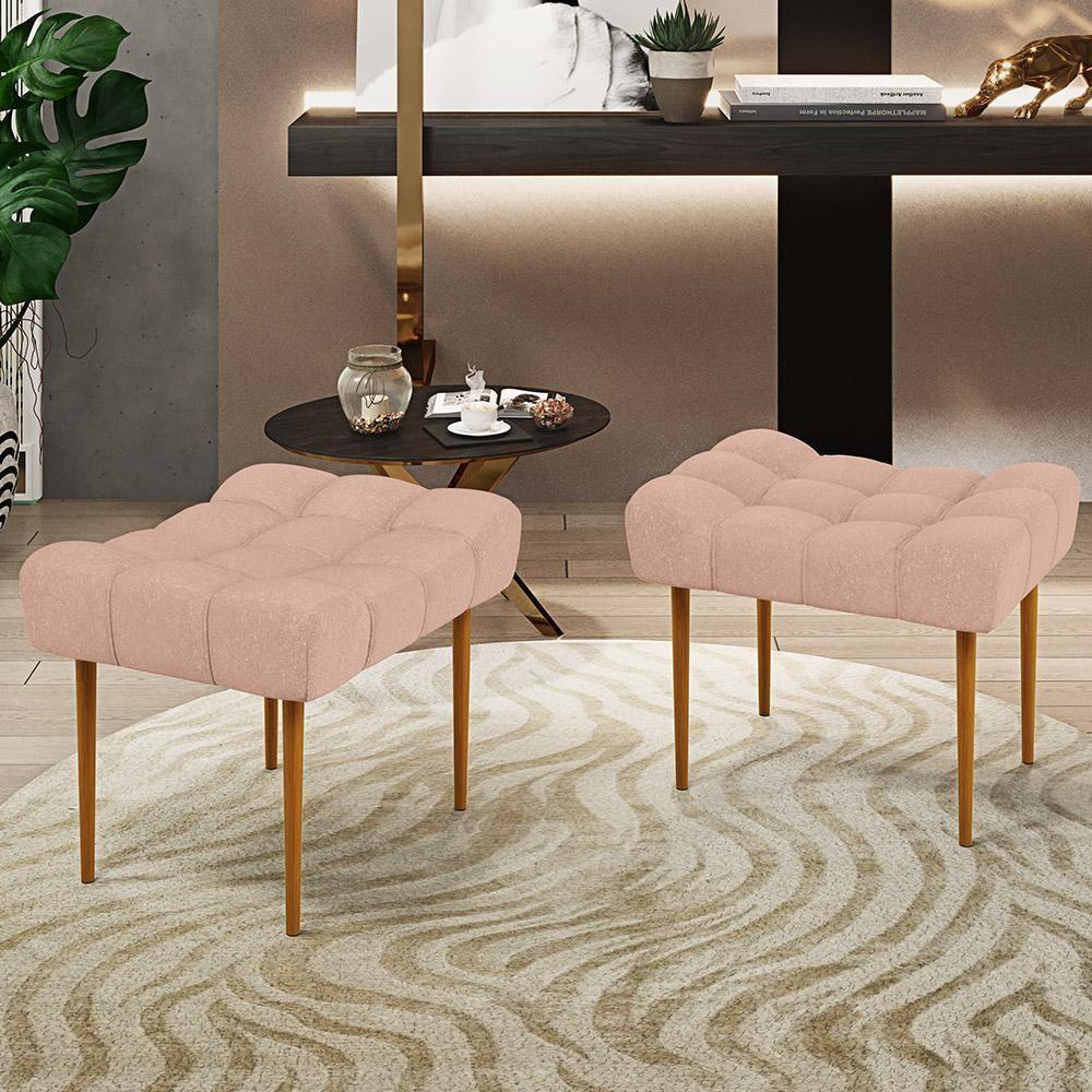 Puff Para Sala De Estar Requinte L02 Linho Rosê - 7