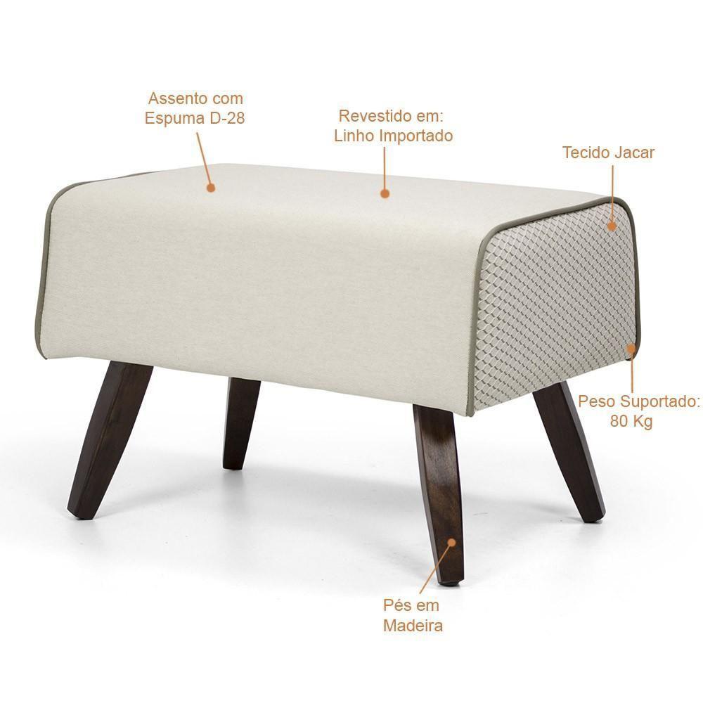 Puff Com Pés De Madeira Viseo D02 60 Cm Linho Bege B-172 - 2