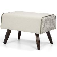 Puff Com Pés De Madeira Viseo D02 60 Cm Linho Bege B-172 - 1