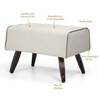 Puff Com Pés De Madeira Viseo D02 60 Cm Linho Bege B-172 - 2
