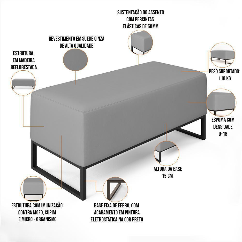 Puff Cléo W01 Base De Ferro 90 Cm Suede Cinza - 5