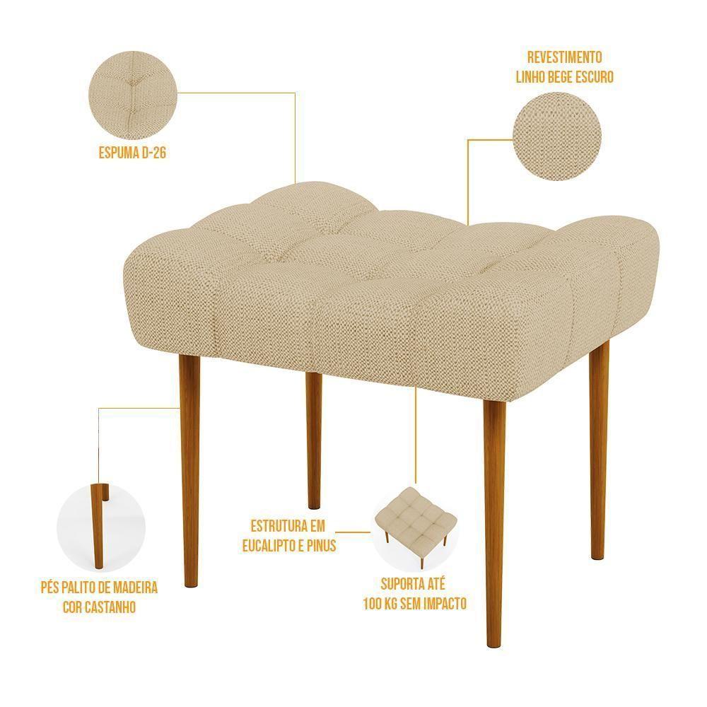 Puff Para Sala De Estar Requinte L02 Linho Bege Escuro - 4