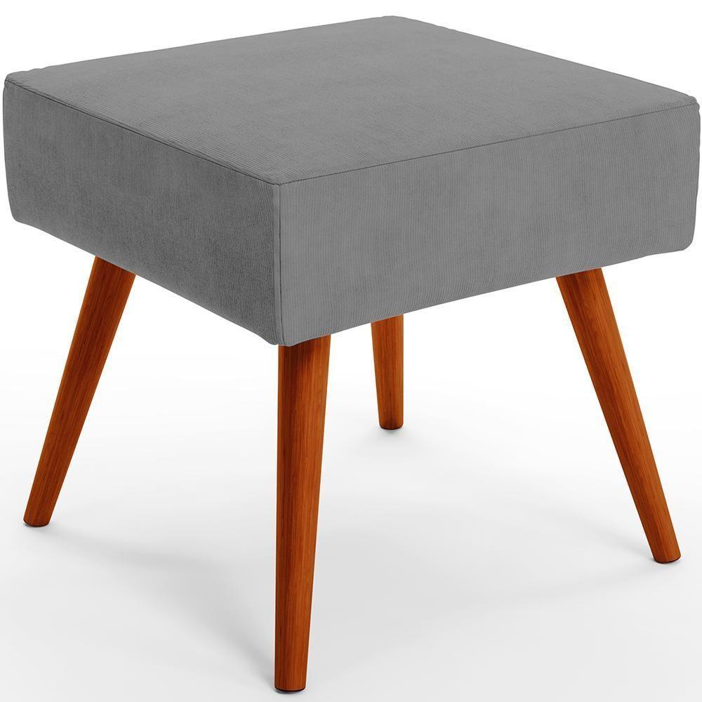 Puff Banqueta Decorativa Com Pés Palito Lívia Suede Cinza - 1