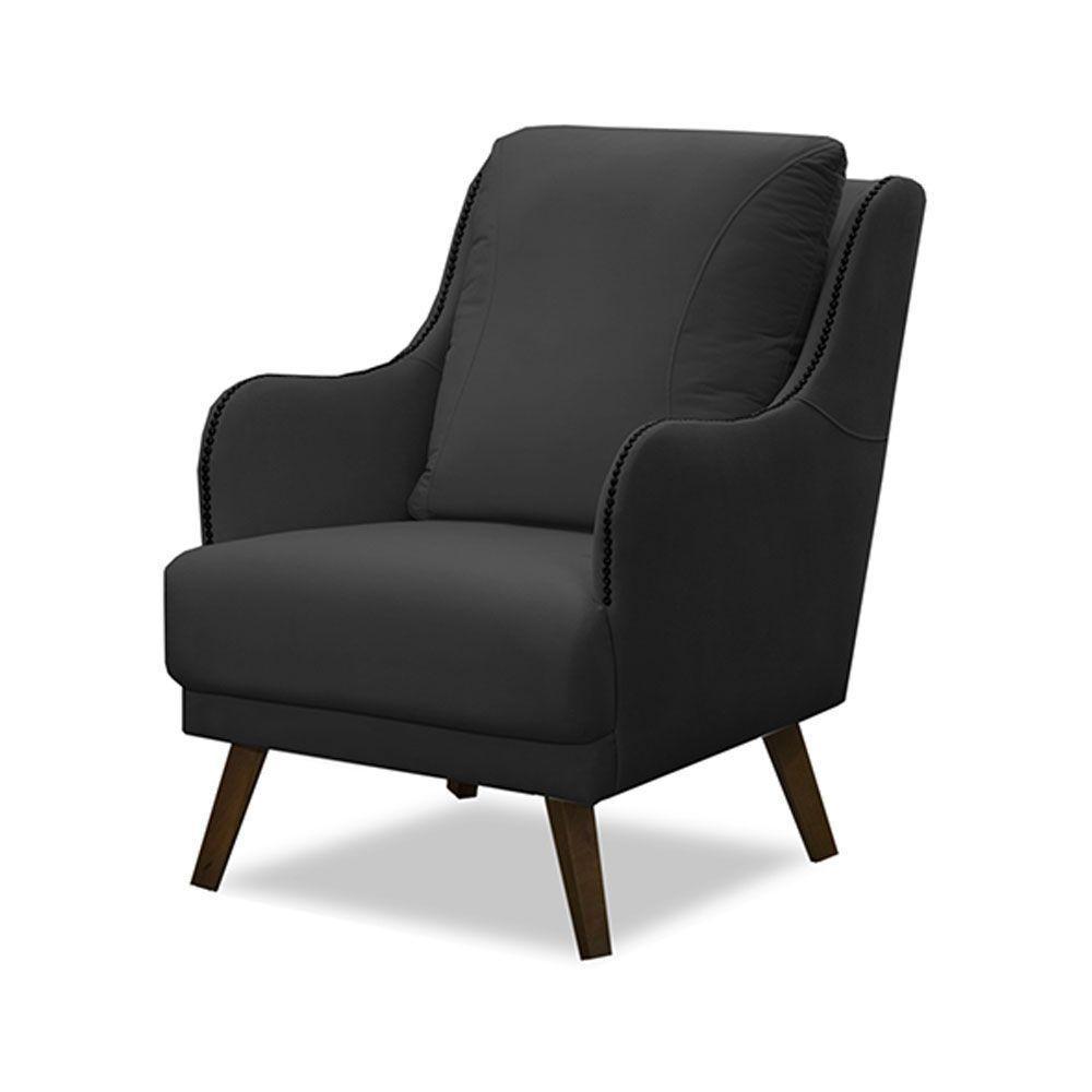 Poltrona Decorativa Catar Com Tachas Veludo Cinza Chumbo - 1