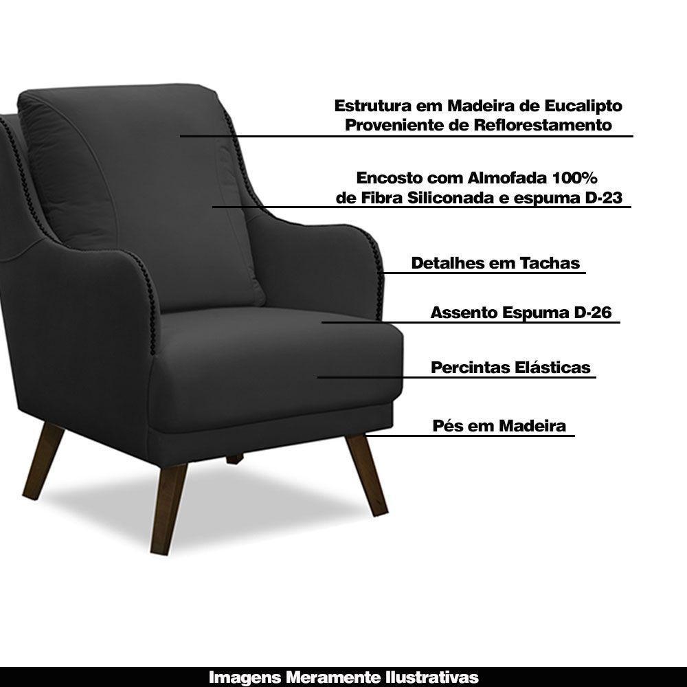 Poltrona Decorativa Catar Com Tachas Veludo Cinza Chumbo - 6