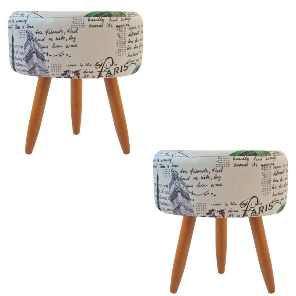 Combo 2 Puffs Redondo Pé Palito Paris Azul Verde - 1