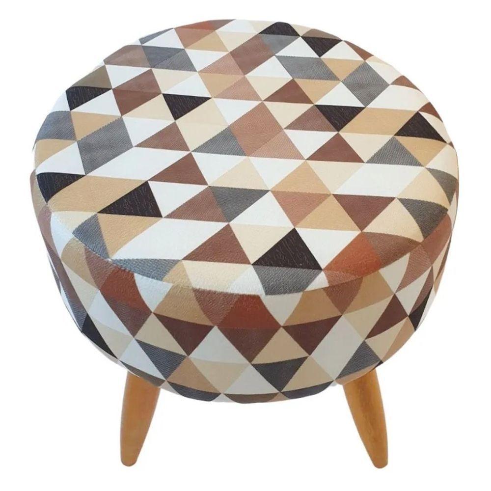 Combo 2 Puffs Decorativos Redondo Pé Palito-tecido Triangûlo Bege - 2