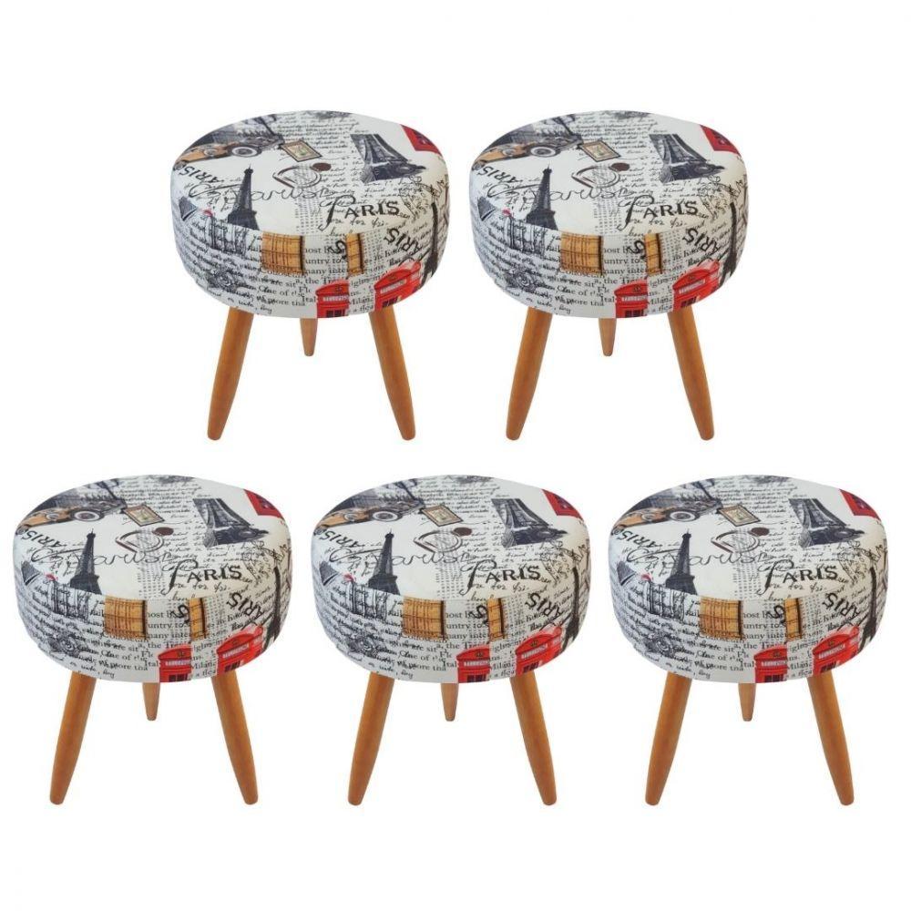 5 Puffs Decorativos Redondo Pé Palito Suede Paris Vermelho - 1