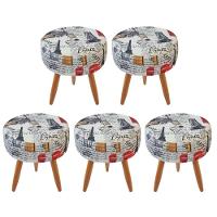 5 Puffs Decorativos Redondo Pé Palito Suede Paris Vermelho - 1