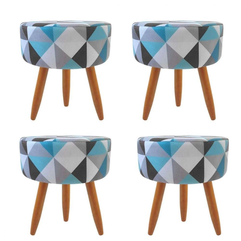 Combo 4 Puffs Redondo Pé Palito Triangûlo Azul - 1