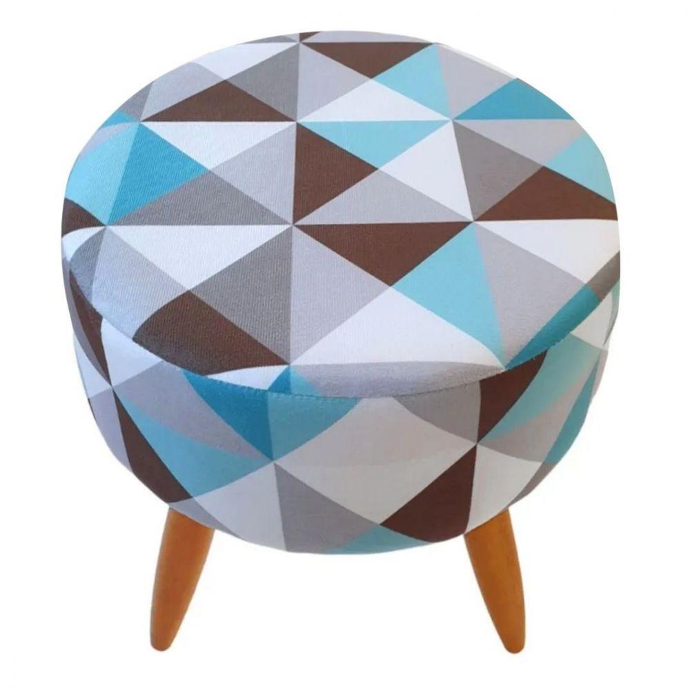 Combo 4 Puffs Redondo Pé Palito Triangûlo Azul - 2