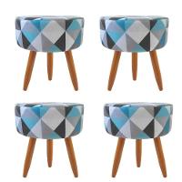 Combo 4 Puffs Redondo Pé Palito Triangûlo Azul - 1