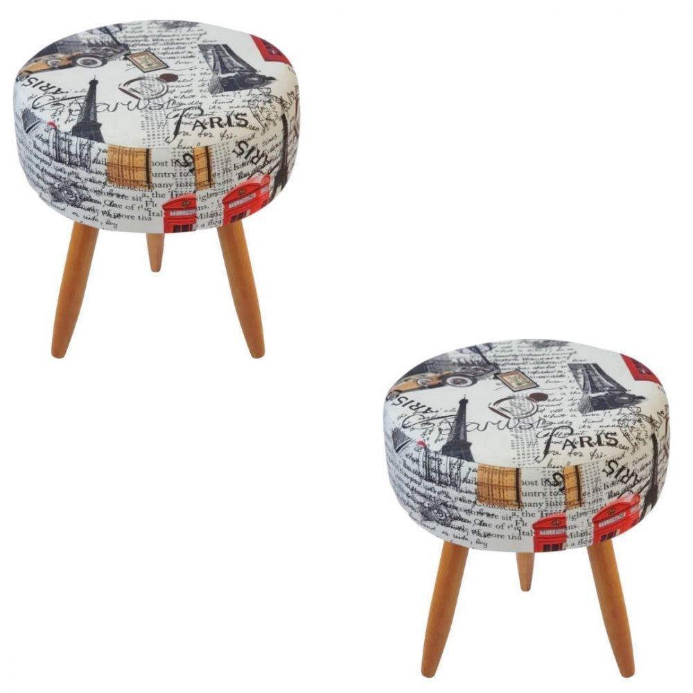 Combo 2 Puffs Redondo Pé Palito Paris Vermelho - 1