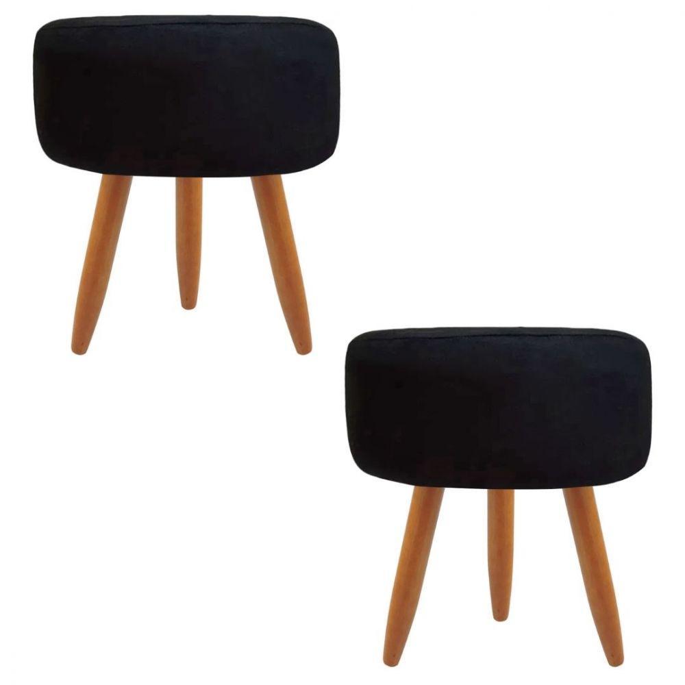 Combo 2 Puffs Redondo Pé Palito Preto - 1