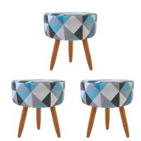 Combo 3 Puffs Redondo Pé Palito Triangûlo Azul - 1