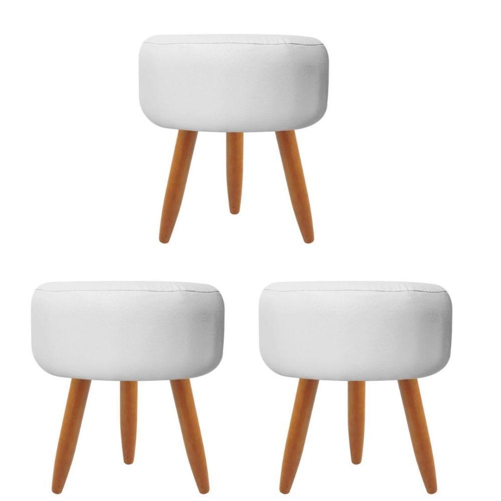 Combo 3 Puffs Redondo Pé Palito Branco - 1