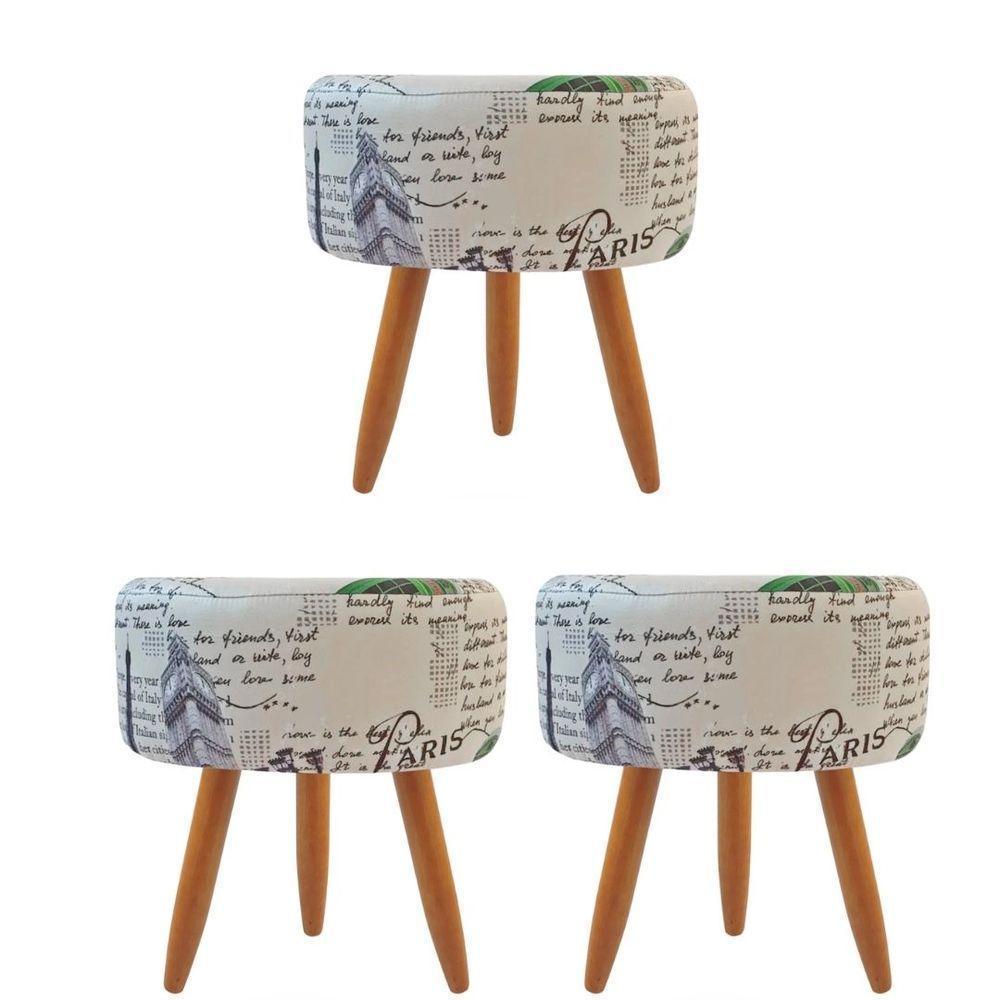 Combo 3 Puffs Decorativos Redondo Pé Palito-Suede Paris Azul Verde - 1