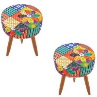 Combo 2 Puffs Redondo Pé Palito Patchwork - 1